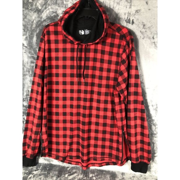 Red & Black Plaid Hoodie Men’s Large Long Sleeve With Side Zippers - Picture 6 of 16
